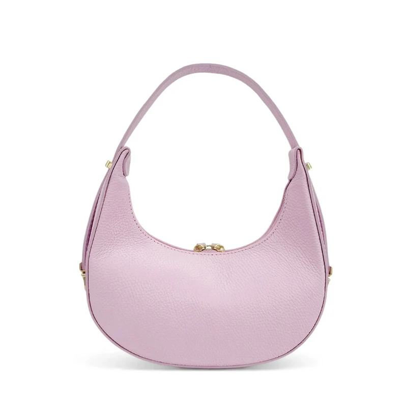 Sac demi-lune en cuir grainé SILOE Rose pastel