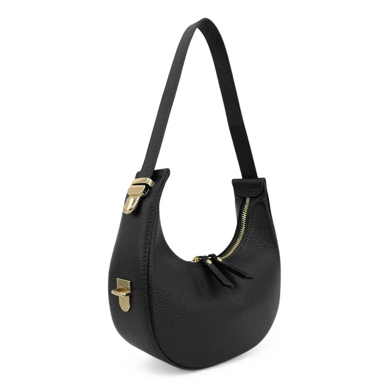 Sac demi-lune en cuir grainé SILOE Noir