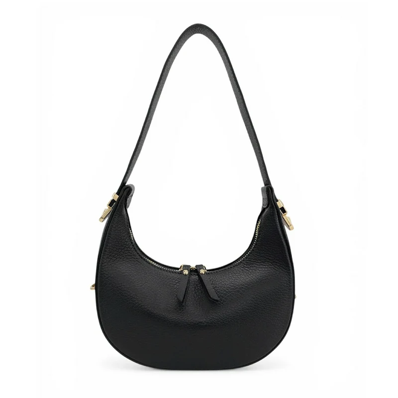 Sac demi-lune en cuir grainé SILOE Noir