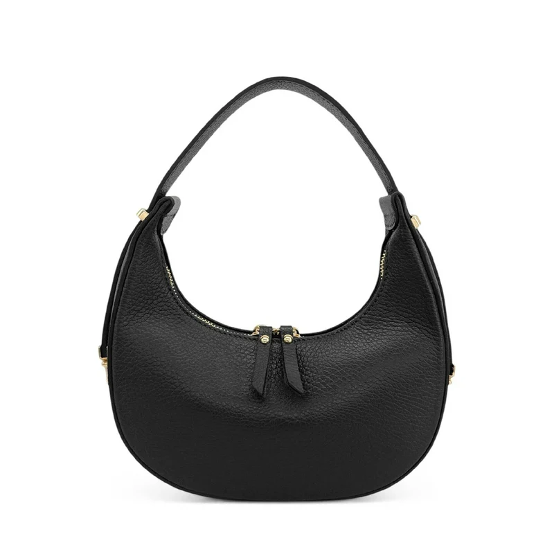 Sac demi-lune en cuir grainé SILOE Noir