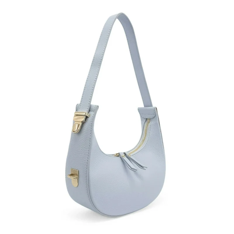 Sac demi-lune en cuir grainé SILOE Bleu pastel