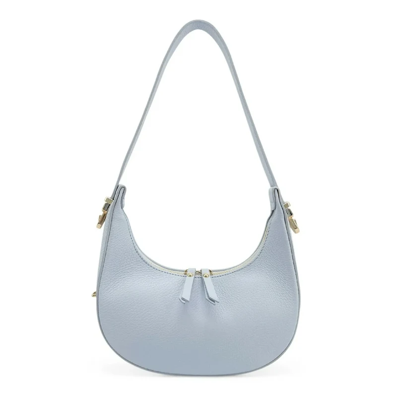 Sac demi-lune en cuir grainé SILOE Bleu pastel