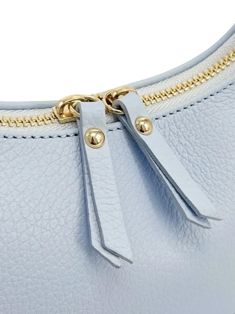 Sac demi-lune en cuir grainé SILOE Bleu pastel