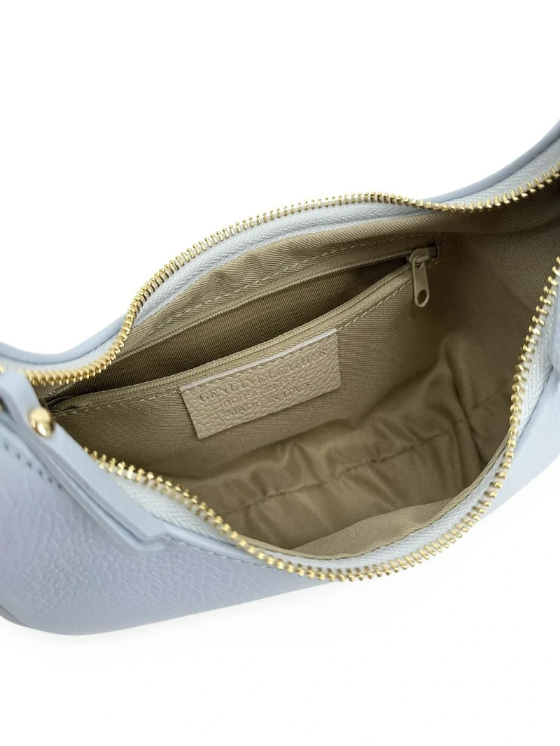 Sac demi-lune en cuir grainé SILOE Bleu pastel
