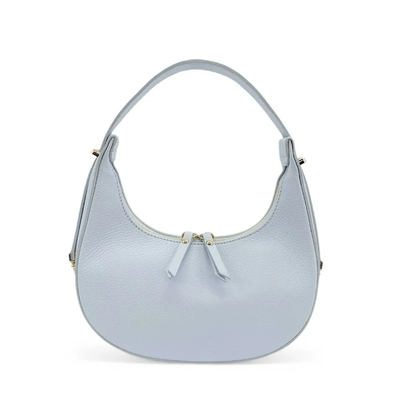 Sac demi-lune en cuir grainé SILOE Bleu pastel