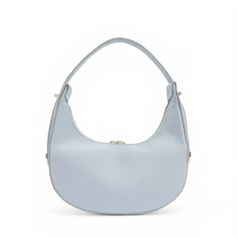 Sac demi-lune en cuir grainé SILOE Bleu pastel