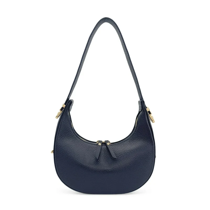 Sac demi-lune en cuir grainé SILOE Bleu marine