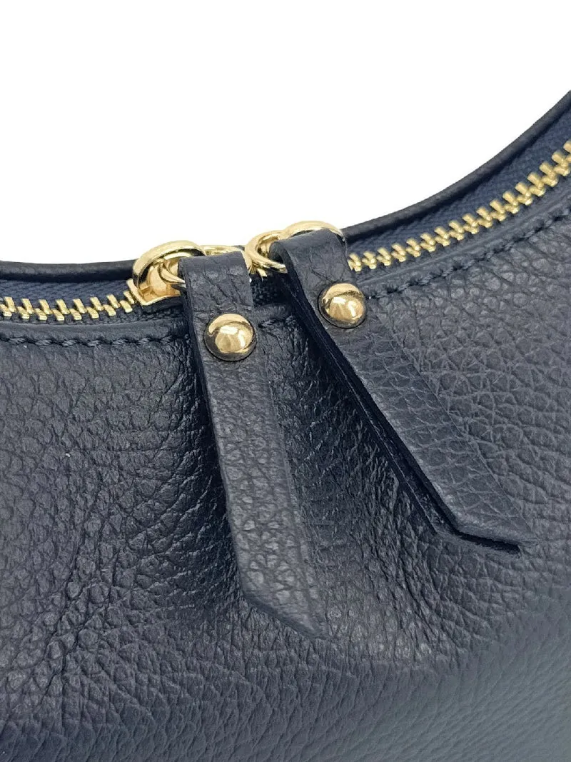 Sac demi-lune en cuir grainé SILOE Bleu marine