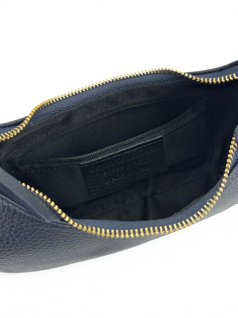 Sac demi-lune en cuir grainé SILOE Bleu marine