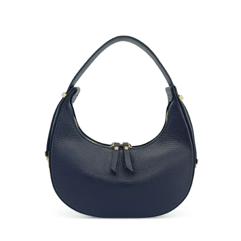 Sac demi-lune en cuir grainé SILOE Bleu marine