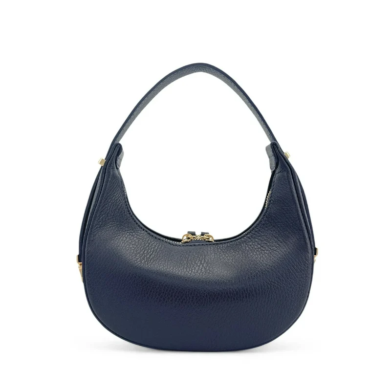 Sac demi-lune en cuir grainé SILOE Bleu marine