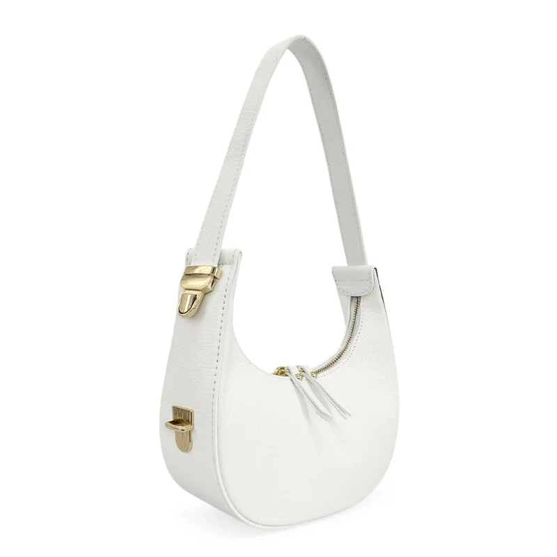 Sac demi-lune en cuir grainé SILOE Blanc
