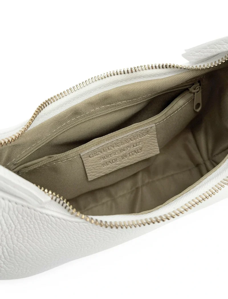 Sac demi-lune en cuir grainé SILOE Blanc