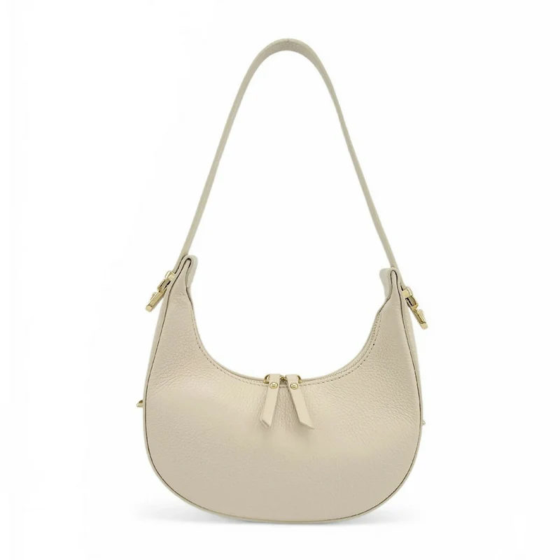 Sac demi-lune en cuir grainé SILOE Beige crème