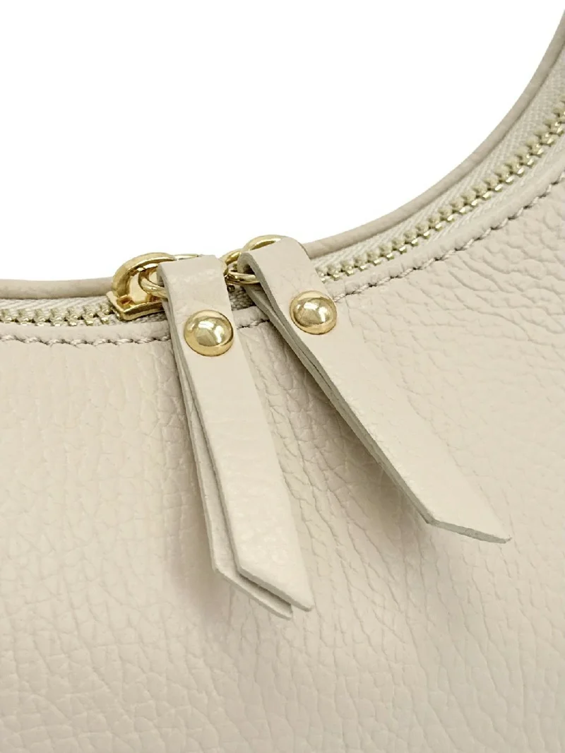 Sac demi-lune en cuir grainé SILOE Beige crème