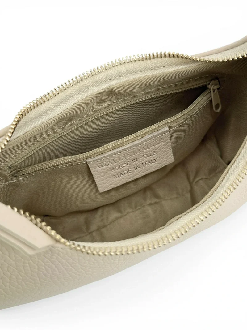 Sac demi-lune en cuir grainé SILOE Beige crème