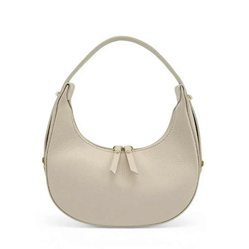 Sac demi-lune en cuir grainé SILOE Beige crème