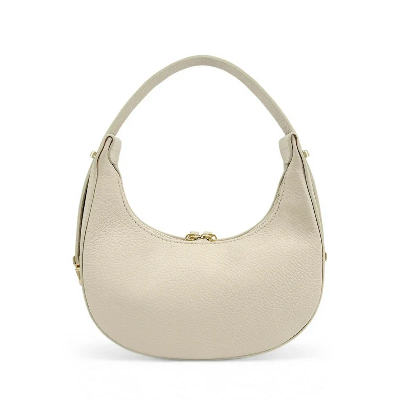 Sac demi-lune en cuir grainé SILOE Beige crème