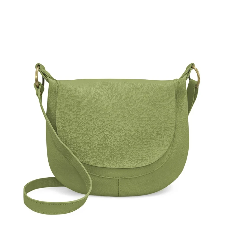 Sac bandoulière en cuir grainé LITTLE CITIZEN Vert matcha latte