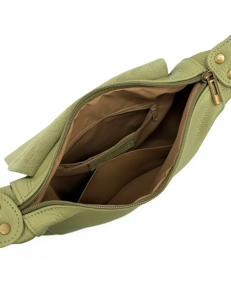 Sac bandoulière en cuir grainé LITTLE CITIZEN Vert matcha latte