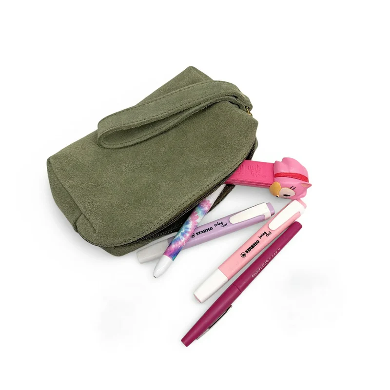 Trousse en daim ELORA SUEDE Vert amande