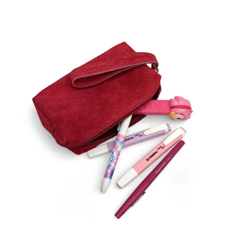 Trousse en daim ELORA SUEDE Rouge magenta