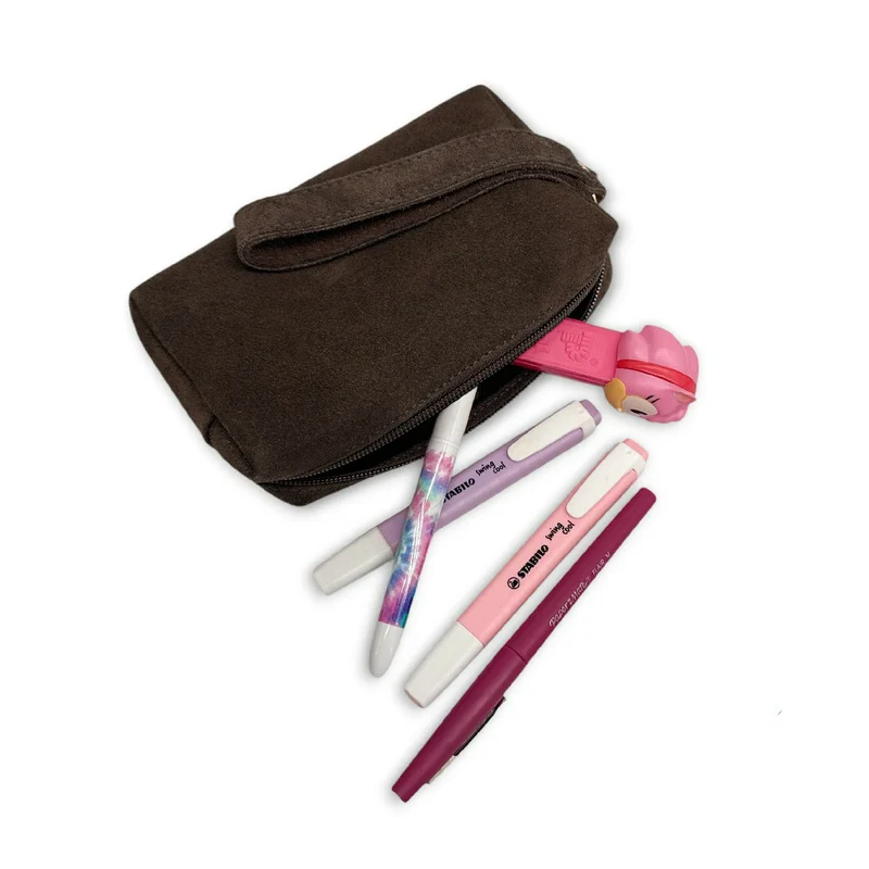 Trousse en daim ELORA SUEDE Marron chocolat