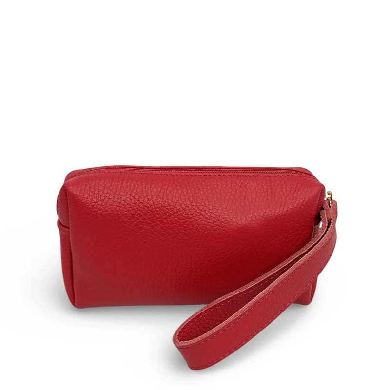 Trousse en cuir grainé ELORA Rouge magenta