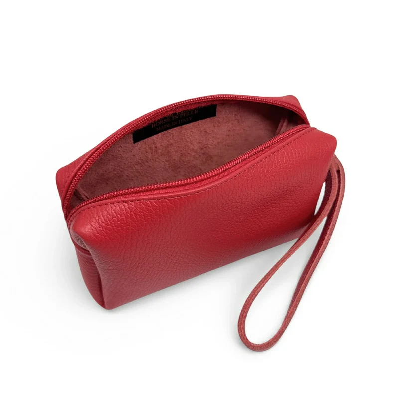 Trousse en cuir grainé ELORA Rouge magenta