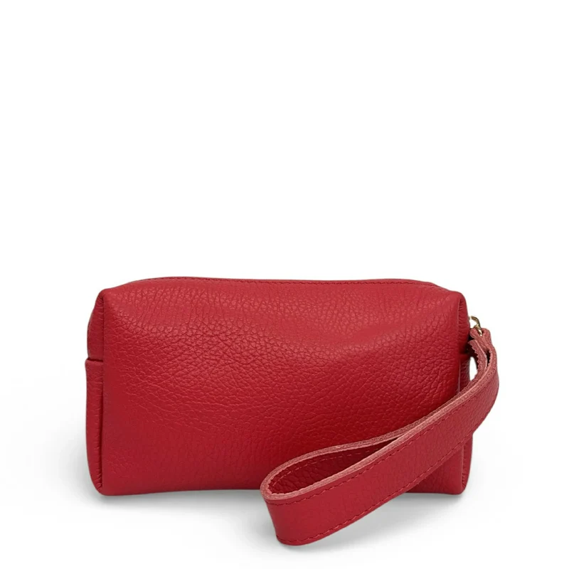 Trousse en cuir grainé ELORA Rouge magenta