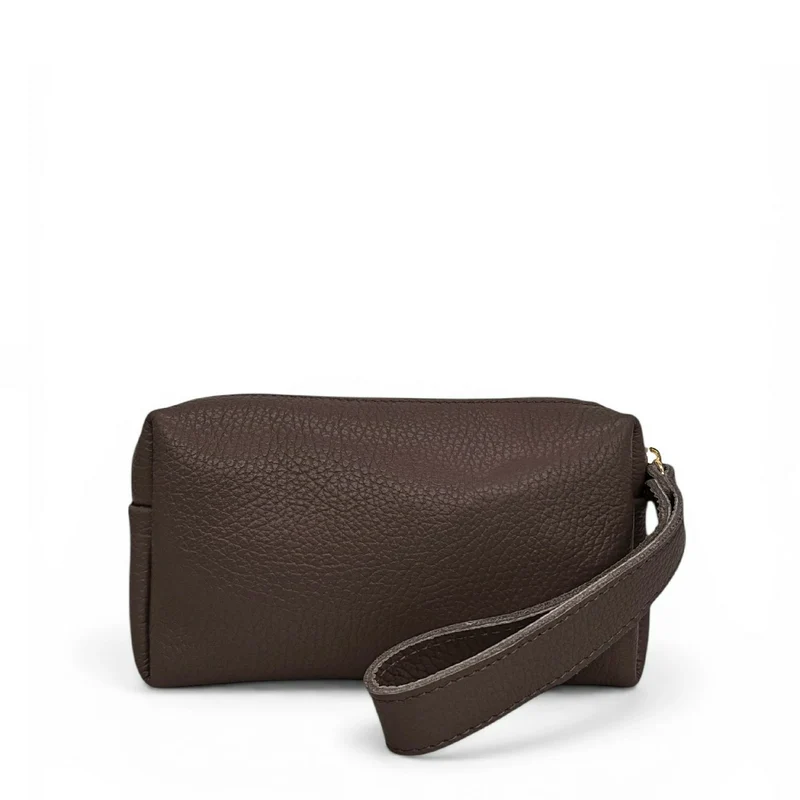 Trousse en cuir grainé ELORA Marron chocolat