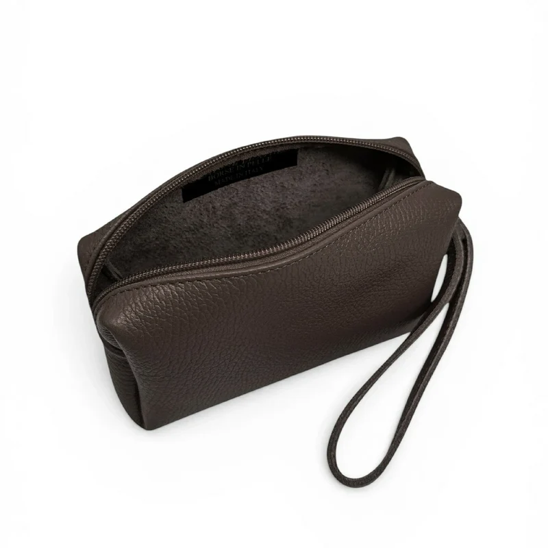 Trousse en cuir grainé ELORA Marron chocolat