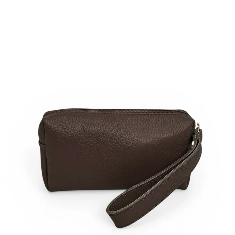Trousse en cuir grainé ELORA Marron chocolat