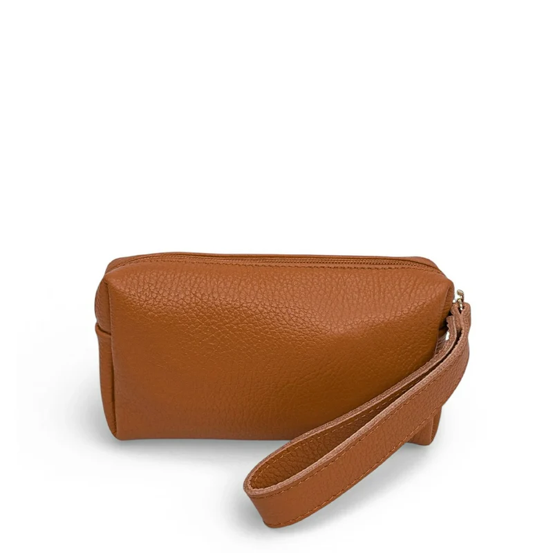 Trousse en cuir grainé ELORA Marron camel foncé