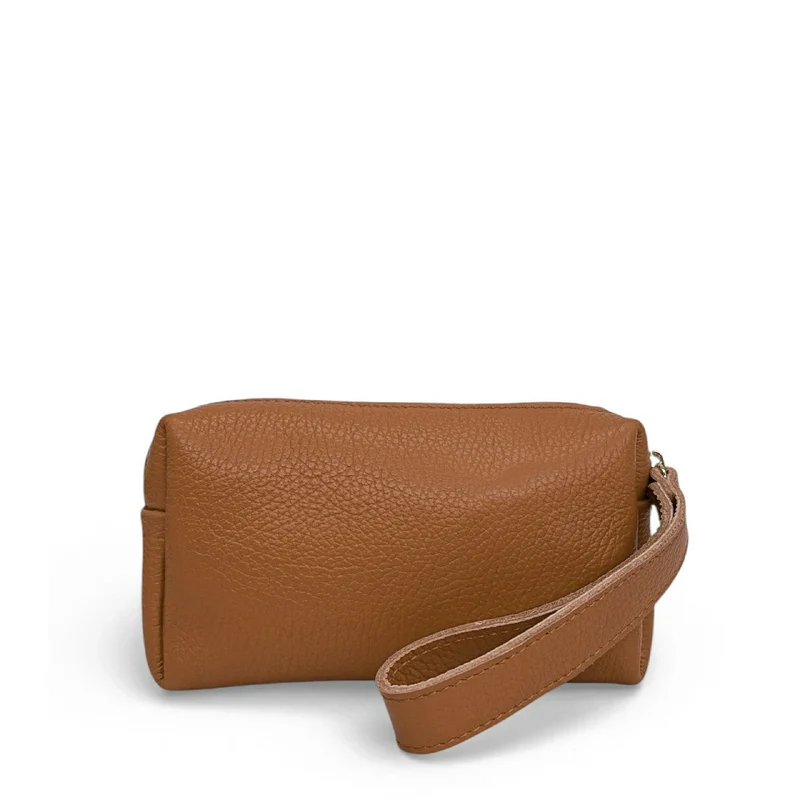 Trousse en cuir grainé ELORA Marron camel foncé