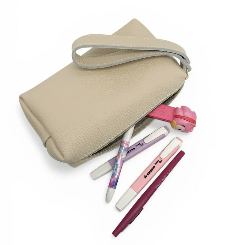 Trousse en cuir grainé ELORA Beige crème