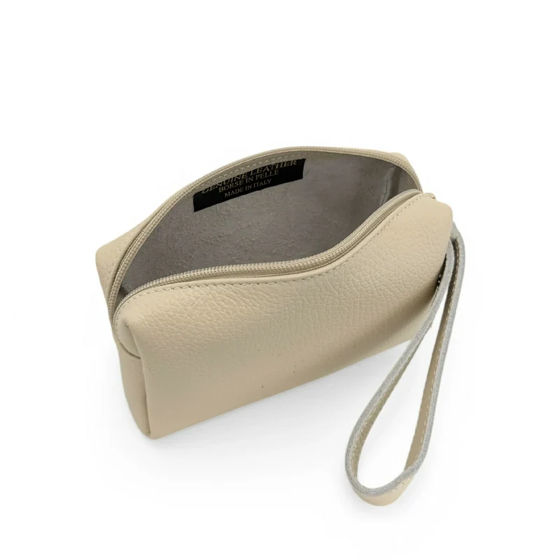 Trousse en cuir grainé ELORA Beige crème