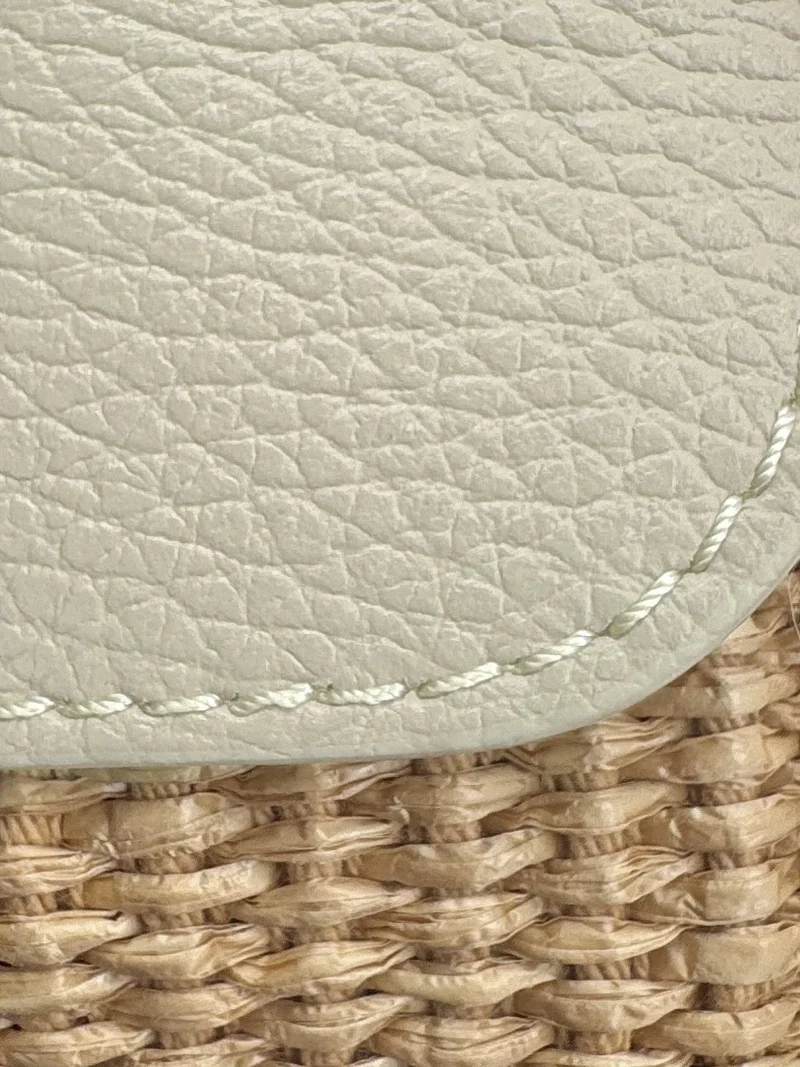 Mini sac en cuir grainé et raphia BAHIA Beige crème