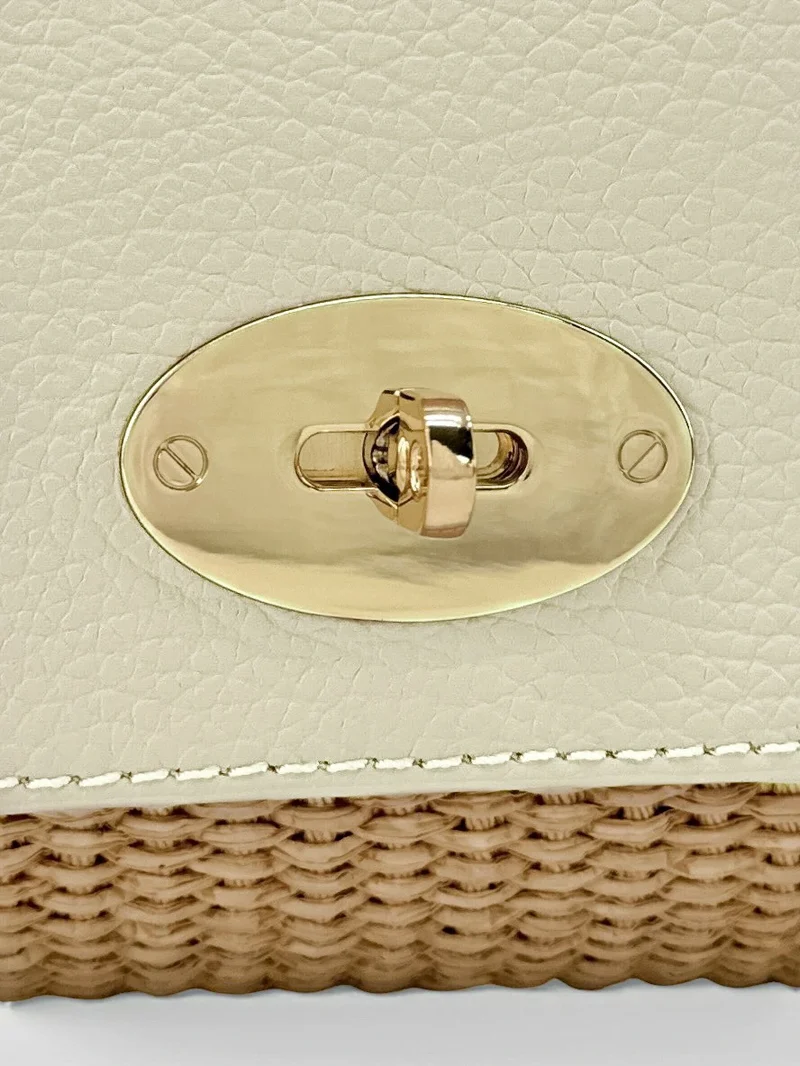 Mini sac en cuir grainé et raphia BAHIA Beige crème
