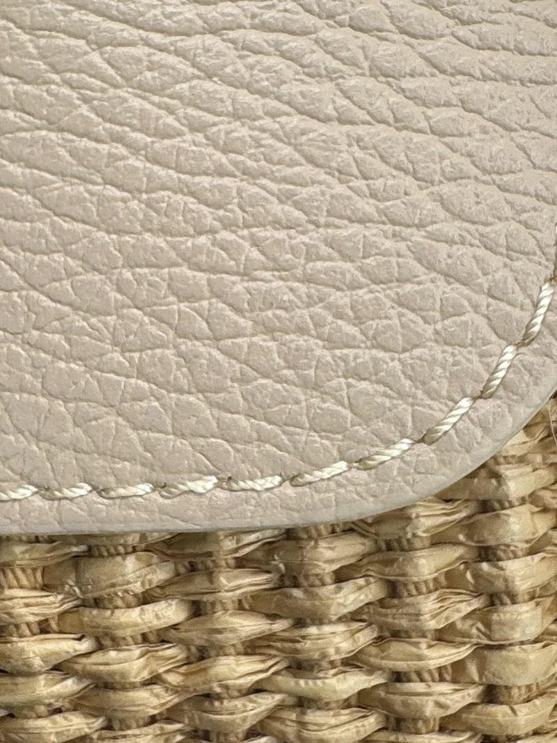 Mini sac en cuir grainé et raphia BAHIA Rose nude