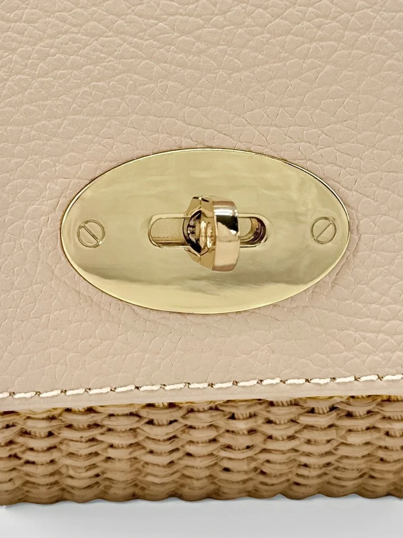 Mini sac en cuir grainé et raphia BAHIA Rose nude