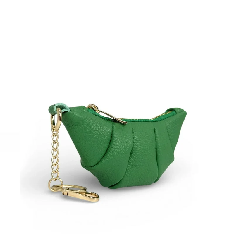 Porte-clés en cuir grainé CROISSANT Vert anglais
