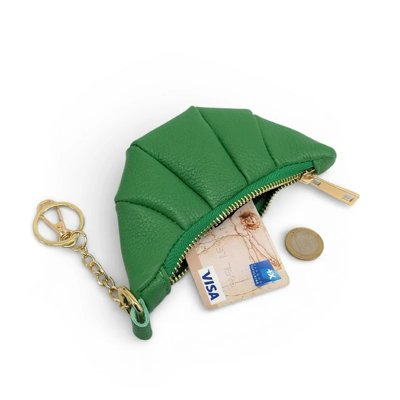 Porte-clés en cuir grainé CROISSANT Vert anglais