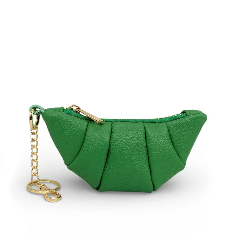 Porte-clés en cuir grainé CROISSANT Vert anglais