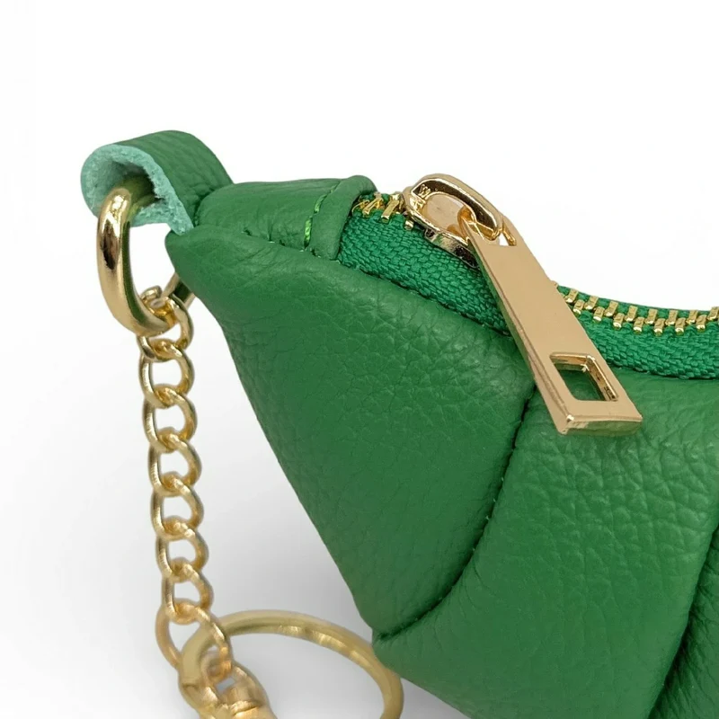 Porte-clés en cuir grainé CROISSANT Vert anglais