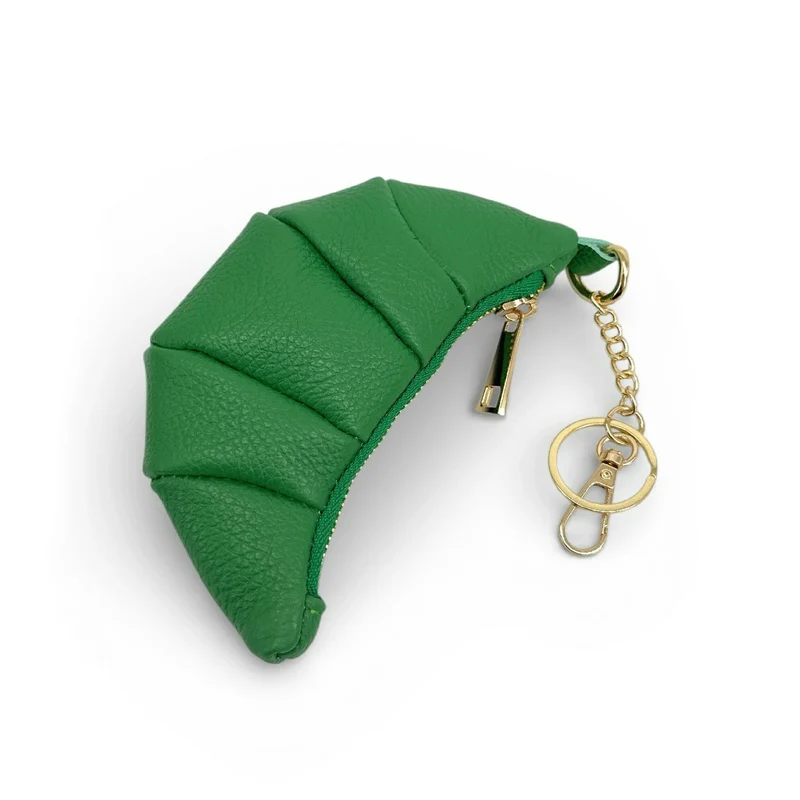 Porte-clés en cuir grainé CROISSANT Vert anglais