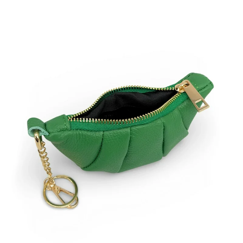 Porte-clés en cuir grainé CROISSANT Vert anglais