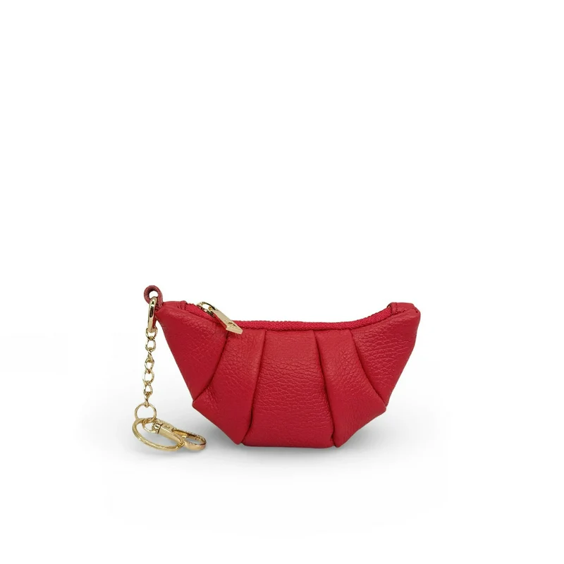 Porte-clés en cuir grainé CROISSANT Rouge garance
