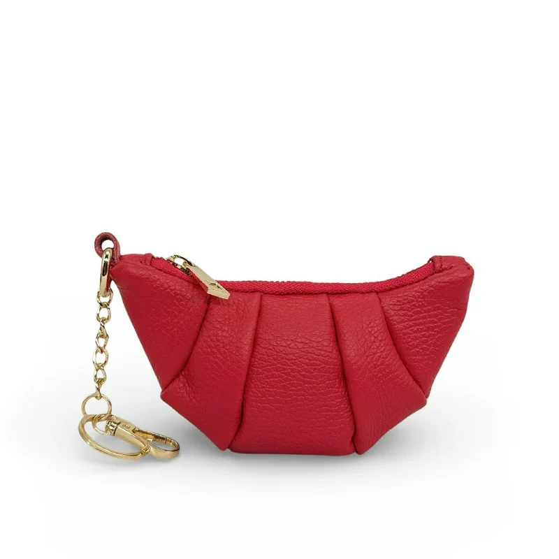 Porte-clés en cuir grainé CROISSANT Rouge garance