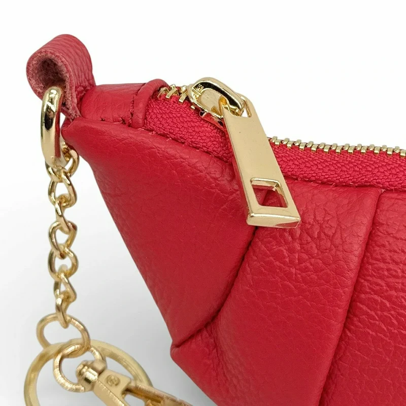 Porte-clés en cuir grainé CROISSANT Rouge garance
